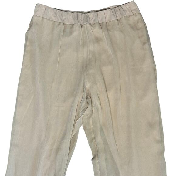 Soft Surroundings 100% Silk Large Straight Leg High Rise Pull On Beige Tan Pants - Picture 2 of 5